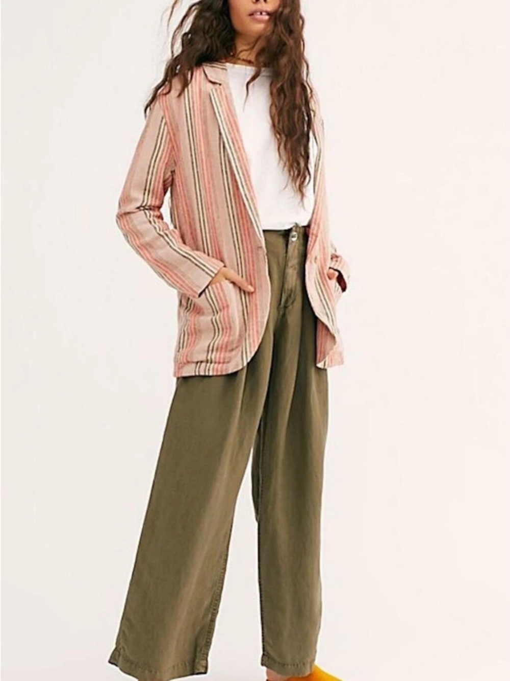 Free People Simply Stripe Multi Linen Blend Blazer Jacket Women's small